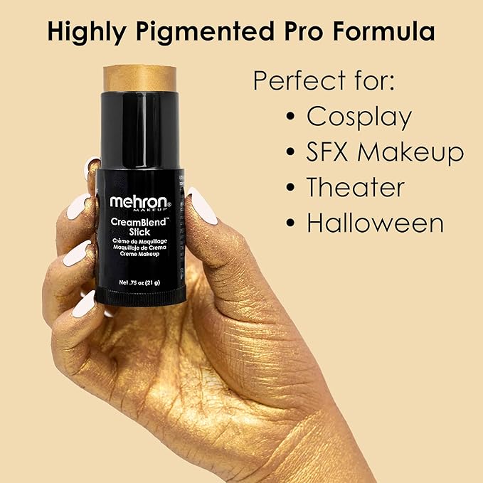 Mehron Makeup CreamBlend Stick | Face Paint, Body Paint, & Foundation Cream Makeup | Perfect for Halloween .75 oz (21 g) (Gold)