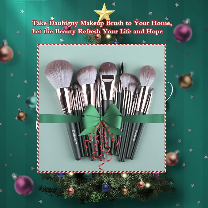 Makeup Brushes, Daubigny 16Pcs Complete Green Premium Synthetic Makeup Brush Set with Professional Foundation Brushes Powder Concealers Eye shadows Blush Makeup Brush for Perfect Makeup