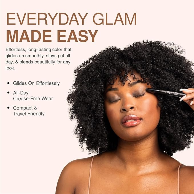 Palladio Waterproof Eyeshadow Stick with Blending Sponge, Long Lasting & Effortless Application, Smudge Free & Crease Proof Formula, Matte & Shimmer Shades, Buildable Eye Shadow (Champagne Shimmer)