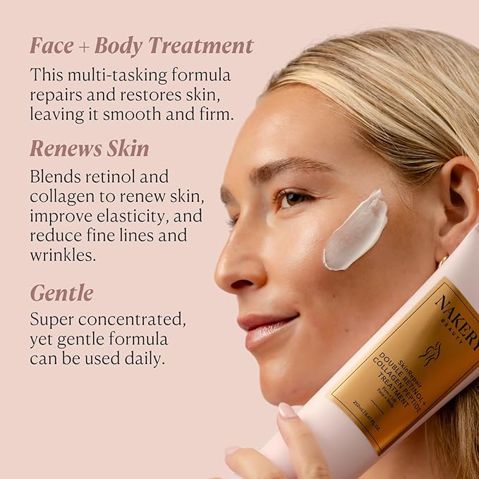 Nakery Beauty Retinol Cream with Collagen and Hyaluronic Acid, Anti Aging Moisturizer for Wrinkles, Face Treatment for All Skin Types, Day and Night Formula for Women
