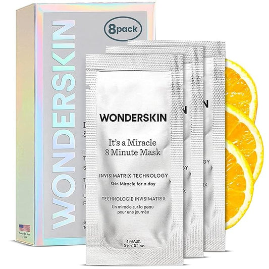 Wonderskin 8 Minute Mask, Hydrating and Anti Aging Face Mask Packed with Vitamin C and Niacinamide, Moisturizing Face Masks Pack of 8