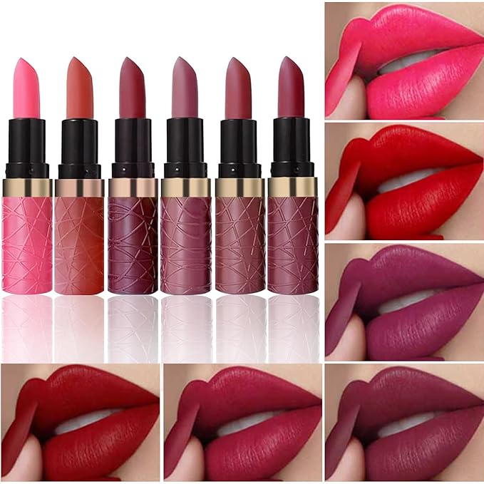 BONNIE CHOICE 6Pcs Matte Lipstick Set, Burgundy Wine Dark Red Brown Pink Purple Matte Lipstick Sets for Women Velvet Lipstick Long Lasting Waterproof 24 Hours Lipstick Makeup Christmas Day Gifts (B)
