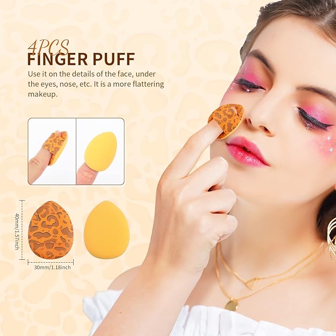 Docolor Makeup Brushes Leopard 14pcs Premium Synthetic Foundation Powder Concealers Eye shadows Blush Makeup Brush Set with 4pcs Makeup Puffs