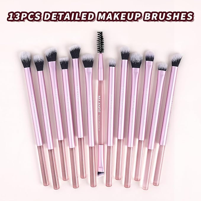 MAANGE 15 PCS Makeup Brushes Double-ended Makeup Brush Set Double Sided Angled/Round Top Brush Foundation Contour Blending Eyebrow Eyeshadow Concealer (Pink)
