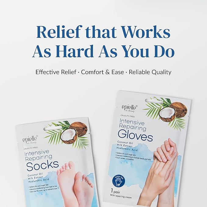 Epielle Intensive Repairing Hand Masks 6 Pairs, Deep Moisturizing Gloves for Dry, Cracked Hands, Repair with Coconut Oil & Milk Extract, Korean Skin Care, Spa Set, Self Care Gifts for Women