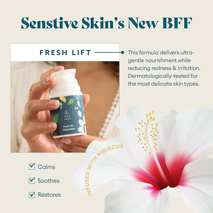 LUMA & LEAF Fresh Lift Peptide Moisturizer | Daily Anti-Aging Face Cream with Hyaluronic Acid & Hibiscus for Firming & Glow | Lightweight Facial Moisturizer for Fine Lines & Wrinkles | 1.7 fl oz