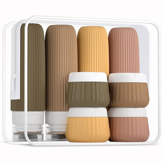 Travel Bottles 8 Pack, TSA Approved 3 oz Travel Toiletries Containers with Clear Bag, Leak Proof Silicone Squeezable Essentials Jars