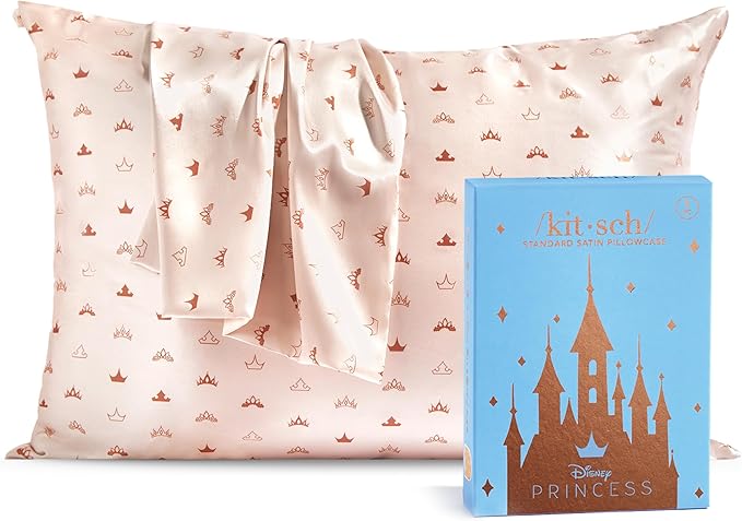 Kitsch & Disney Desert Crown Satin Pillowcase with Zipper for Hair & Skin, Softer Than Silk Pillow Cases Queen, Wrinkle-Free, Smooth and Cooling Satin Pillow Covers, Queen/Standard Size (19"x26")