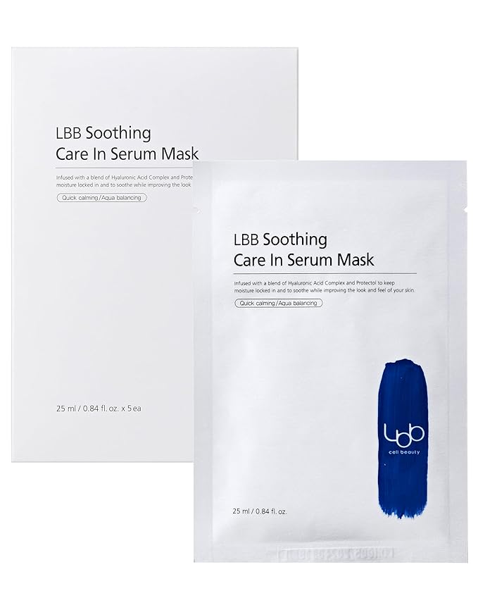 LBB Soothing Care In Serum Mask - Hypoallergenic Face Mask Sheet for Calming, Moisturizing - Vegan Paper Mulberry Sheet - Protectol, Hyaluronic Acid, 5 Sheet