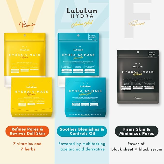 Lululun 28EA Hydrating Face Mask for Acne-Prone Skin & Sensitive Skin, Natural Face Mask for Women & Men with Azelaic Acid & Bifida Ferment, Daily Facial Mask Sheet & Sheet Mask from Japan, Hydra-AZ