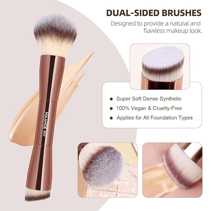 MAANGE 20 PCS Foundation Makeup Brush Set, Double-ended Kabuki Contour Brush for Liquid Powder Concealer Blending Blush Face Makeup Tools (Coffee)