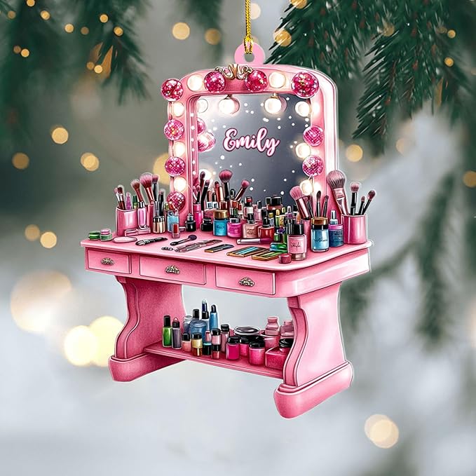 Personalized Makeup Tools Ornament – Custom Beauty Christmas Tree Decoration, Holiday Keepsake Gift for Makeup Artists, Cosmetologists, Beauty Lovers, Salon Owners, Families and Coworkers (MKH7)