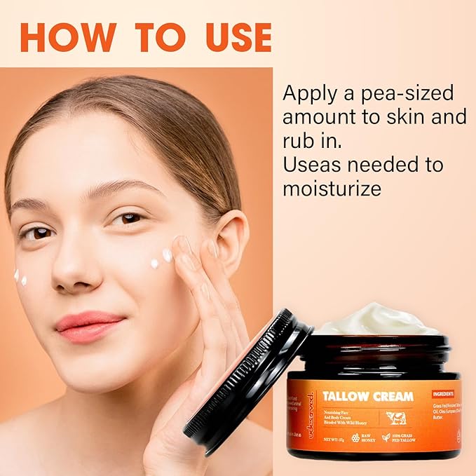 Tallow Cream – Gentle Face & Body Moisturizer with Olive Oil & Honey – Nourishing Skincare for All Skin Types – 1.3 oz (37g)