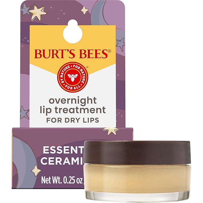 Burt's Bees Original Overnight Intensive Lip Treatment, Moisturizing, Restorative, Reduces Fine Lines, Vitamin E, Ceramides Oils, Natural Origin Lip Care, 0.25 Oz.