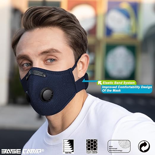 BASE CAMP Upgrade M Plus Dust Mask, Respirator Mask with 99.9% Effective Carbon Filter for Woodworking,7 Layer Breathable Face Protection for Construction, Dust, Landscaping, Sanding, Painting