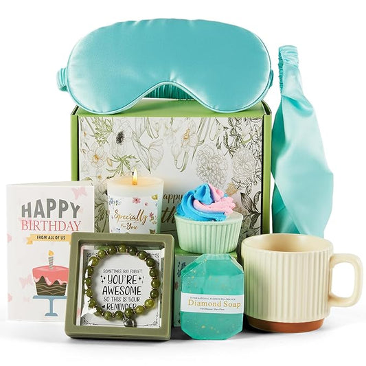 Birthday Gifts for Women, Spa Gift Baskets Set for Women Mom Friend Sister Wife Daughter Girlfriend Coworker, Self Care Bath Spa Body Relaxing Gift Box Unique Happy Birthday Gifts for Female(Green)