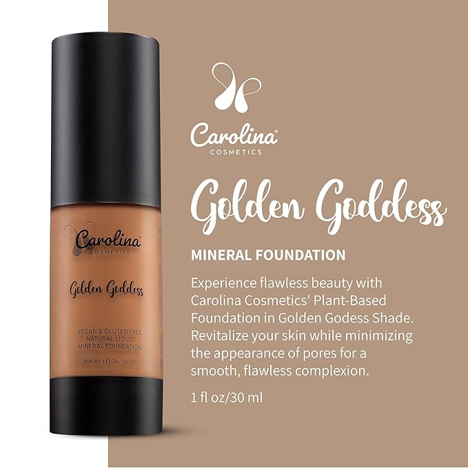 Foundation in Golden Goddess Shade Plant-Based - Hydrating, Pore-Minimizing & Buildable Coverage - Vegan, Non-GMO - 1fl oz