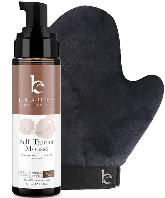 Self Tanner Tanning Mousse Kit - USA Made with Natural & Organic Ingredients, Self Tanner Mousse and Mitt, Tan Kit, Fake Tan Tanning Foam, Ultra Dark, Sunless Tanners Best Sellers