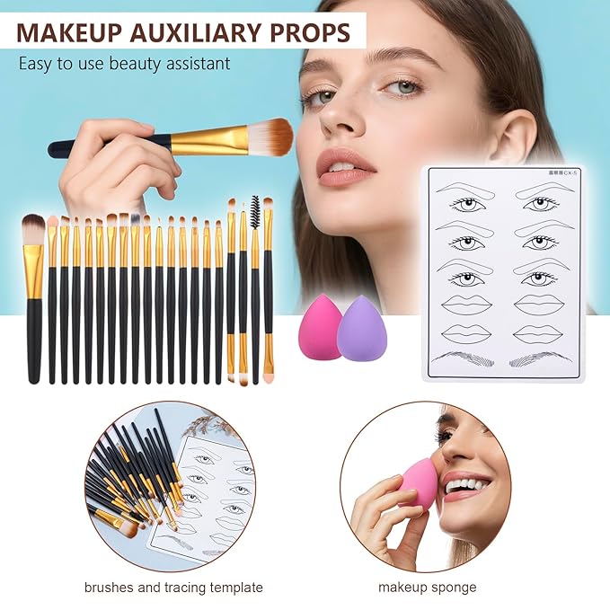 Makeup Kit for Women Full Kit、 Makeup Gift Set for Beginners Teenager，Makeup Sets for Teens、 Multipurpose Makeup ，eyeshadow、 liquid foundation,Loose powder,Eyebrow pencil,4-color lip gloss set