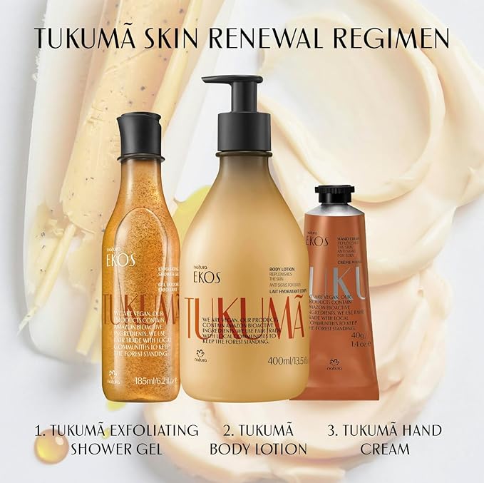Natura - Ekos Tukumã Replenishing Exfoliating Shower Gel - Natural Exfoliants - 94% Natural - Body Wash - Vegan Skin Care - Brazilian Beauty Secrets - Self Care & Body Care - 6.2 fl oz (185ml)