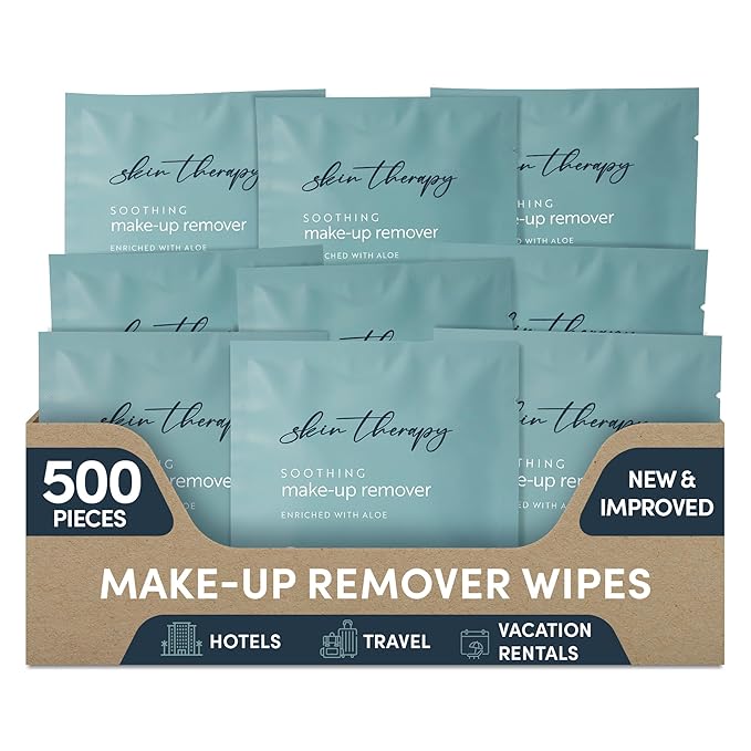 Makeup Remover Wipes with Aloe Vera | Gentle, Soothing Cleansing Wipes | Individually Wrapped | Case of 500