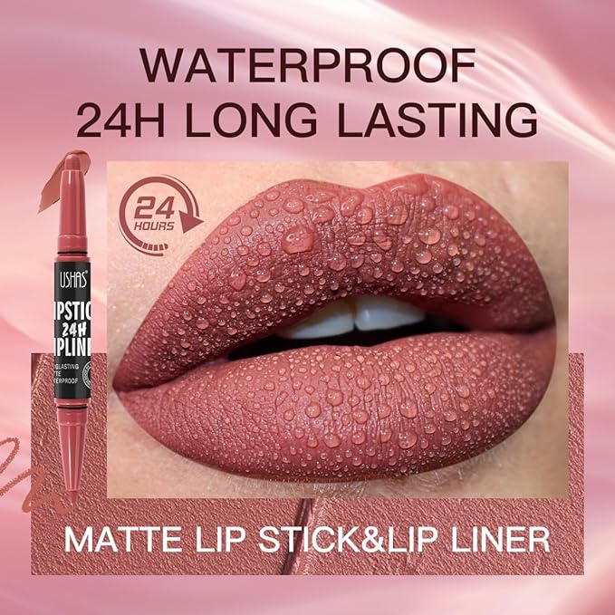 USHAS 3Pcs Lipstick and Lip Liner Combo Set 2 in 1 Makeup Kits Long Lasting and Waterproof Nude Matte Lipstick For Women (Set 1 (10+11+12), 3Pcs)
