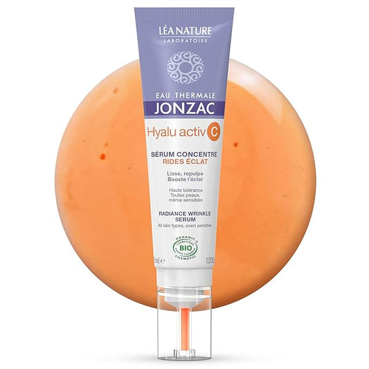 Eau Thermale Jonzac Organic Hyalu Activ C Serum for Face & Eyes - Optimized Vitamin C 5x More Stable With Hyaluronic Acid - Anti-Wrinkle - Brighter & Plumped Skin - 1.01 Fl Oz