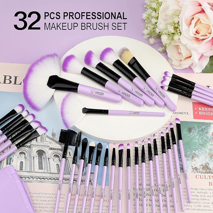 Make up Brushes, VANDER Professional 32pcs Makeup Brush Set, Makeup Brushes Set Foundation Blending Cosmetic Brush Set Kit,Purple