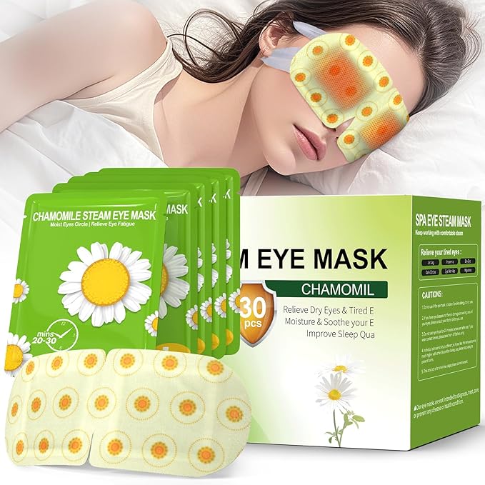 30 Packs Steam Eye Mask Chamomile,Warm Compress for Dry Eyes Sleep Mask,Hot Auto Heated Eye Masks Relaxing Gifts for Women Moist Heat Soothing Eye Fatigue,Disposable Eye Mask for SPA Essentials