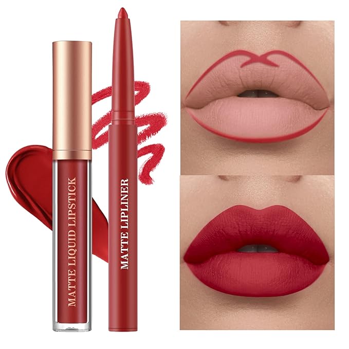 BestLand 6Pcs Matte Liquid Lipstick & Lip Liner Set – Waterproof, Long-Lasting Nude Lip Stain Makeup Kit, Velvety Texture, Gift Set (Vintage Charm Lip Set)