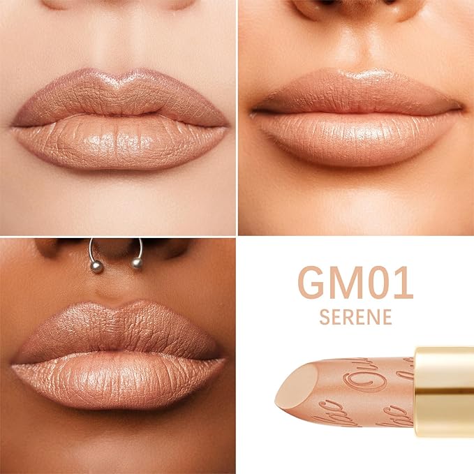 Oulac Matte Nude Lipstick with Glow Metallic Finish - Vegan Lipstick for Women, Creamy Texture, Hydrating Clean Beauty Formula, High-End Magnetic Hook Design, GM01 Serene