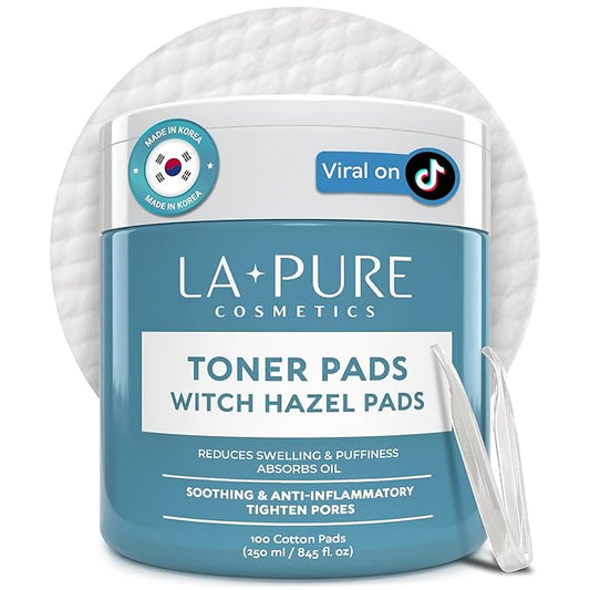 Korean Toner Pads With Witch Hazel - 100 Ct | Hydrating, Exfoliating Pads & Pore Care Korean Skincare - Gentle, Alcohol-Free, with Glycerin and Centella for Sensitive Skin by La Pure Cosmetics