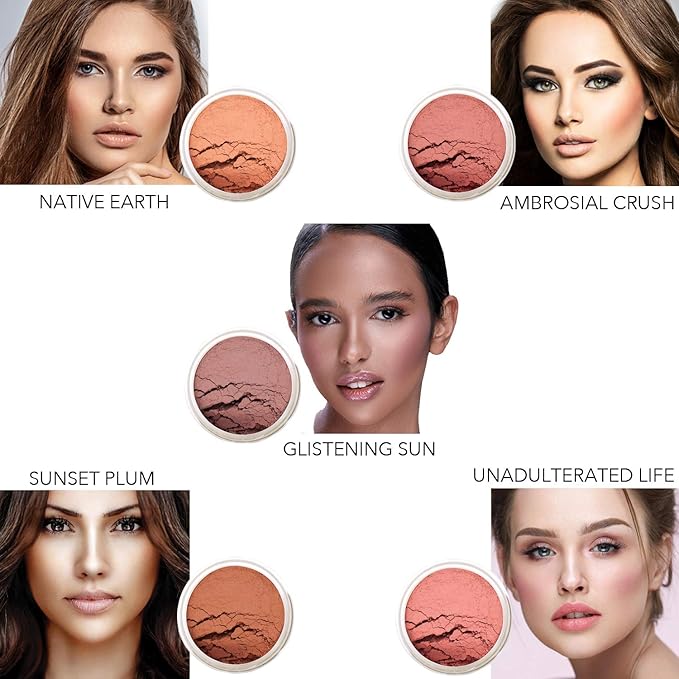 Bellaterra Cosmetics Mineral Loose Blush - Contouring, Long Lasting, Illuminating in 5 Shades for All Skin Types. (SUNSET PLUM, 9g)