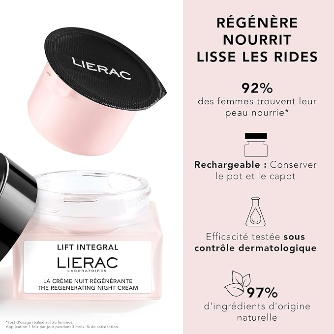 Lierac Lift Integral Night Cream Refill - Firming & Lifting Night Moisturizer with Hyaluronic Acid, Rose RNA & Black Tulip Extract, Suitable for All Skin Types, Including Sensitive - 50ml Refill