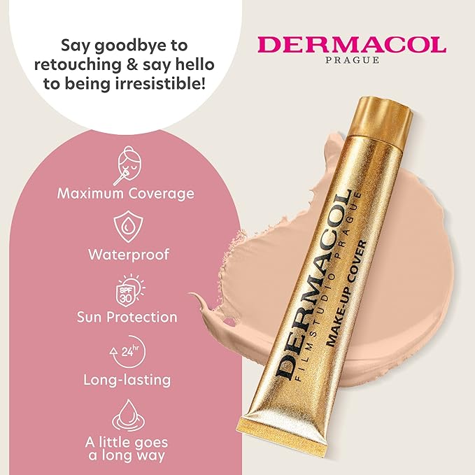 Dermacol - Full Coverage Matte Foundation with SPF 30, Waterproof Foundation for Oily Skin, Acne, & Under Eye Bags, Long-Lasting Makeup, 30g - Shade 208