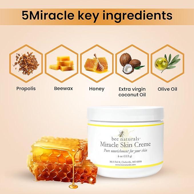 Bee Naturals Miracle Skin Creme - All-Natural Hydrating Cream for Full body - Pure Nourishment with Olive Oil, Beeswax & Coconut Oil - Loved globally for Versatility & Trusted by Generations (4 oz)