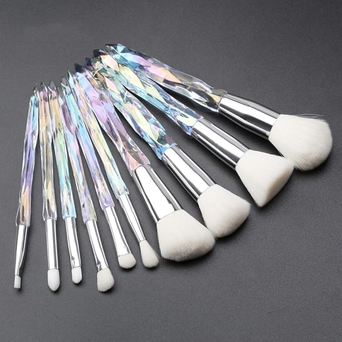 Makeup Brushes Crystal Handle Set, Tenmon 10 PCS Crystal Transparent Handle Kabuki Powder Foundation Brush Concealer Eye Shadow Eyeliner Eyebrow Brush (White)