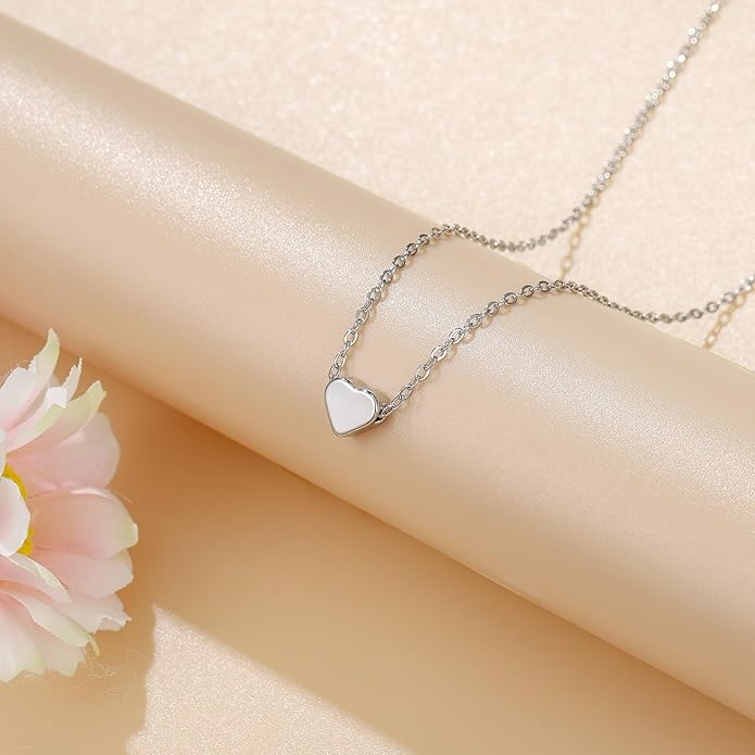 Dainty Gold Heart Necklace for Women - 14K Gold/Silver Plated Cute Heart Handmade Disc Circle Bee Choker Adjustable Necklace for Women Trendy Jewelry