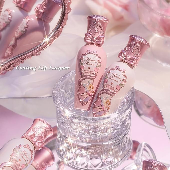 Flower Knows Midsummer Fairytales Coating Lip Lacquer,Glowy Non-Fading Lip Gloss,Hydrating Tinted Lip Oil for Girls&Women,Vegan & Cruelty Free,0.17Fl Oz(G05 Freesia)