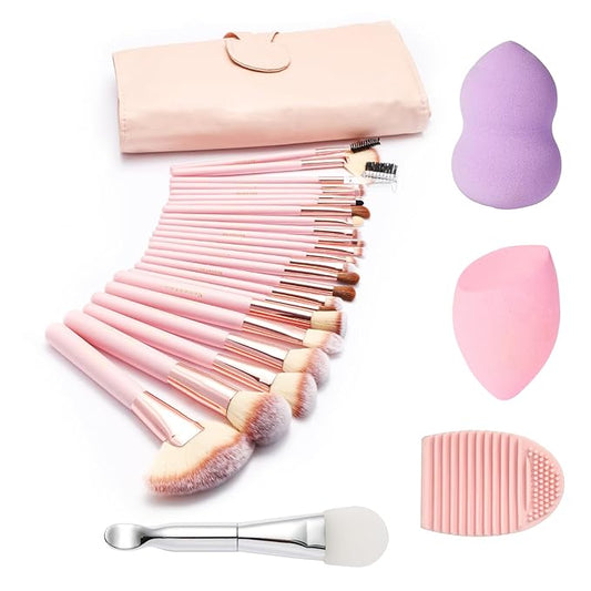 28PCS Makeup Brush Set, Quality Makeup Brushes for Women, Brush Set Make Up for Beginner Starter Professional,Pink Makeup Set with Blenders Masks Spatula,Travel-Friendly Makeup Brush Set with Case