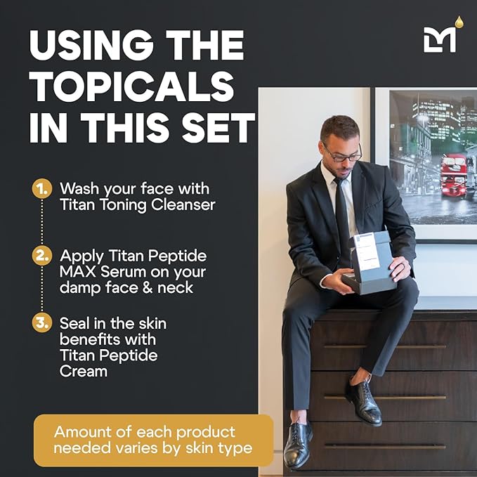 Titan 3-Piece Anti-Aging Mens Skin Care Kit – Wash, Face Serum, Mens Face Moisturizer – Men, Skin Care Set – Dark Spots, Wrinkles, Fine Lines – Vitamin C, Peptides, Niacinamide, HA –Unscented