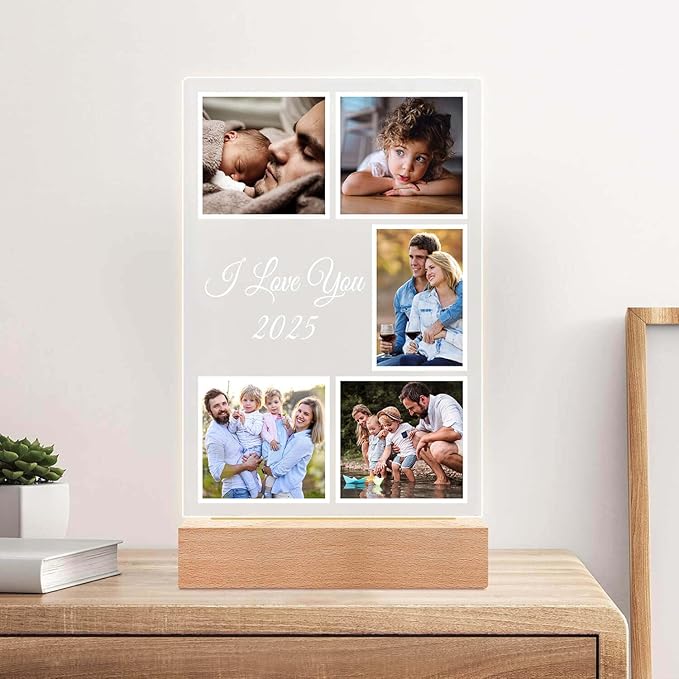 Custom Picture Frames with Photo, Personalized Photo Frame with Night Light, Customized Picture Frame, Personalized Christmas Birthday Gifts for Women, Men, Baby, Kid, Family