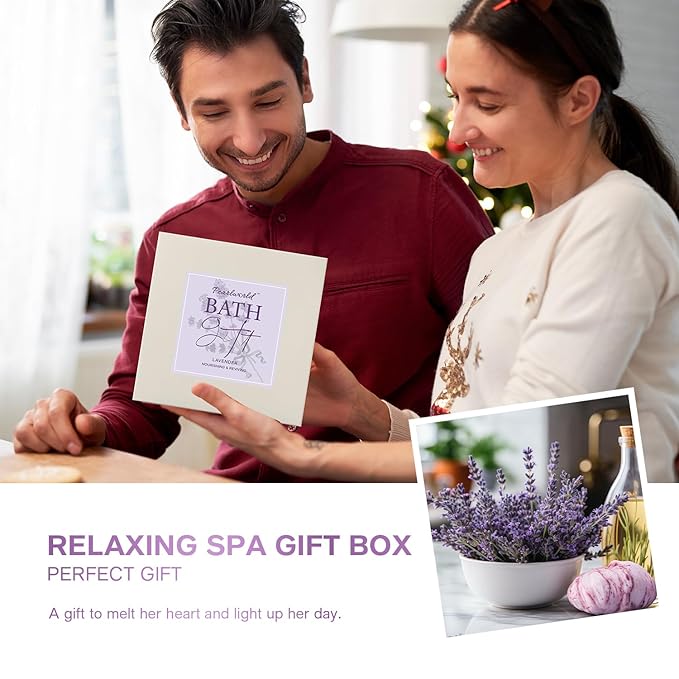 Lavender Spa Gift Set for Women, Luxury 9 Pcs Bath Salts Set, Relaxation Gifts for Women, Self Care Set, Clean Moisturizing Skin, Gifts for Mom, Wife, Sister, Friend