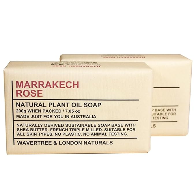 Wavertree & London Marakech Rose Scented Natural Soap Bars (2 Bars), 7oz Moisturizing French Triple Milled Soap enriched with shea butter - Plant Oil Bath & Body Soap Bars [100% Naturally derived]
