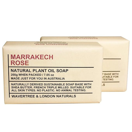 Wavertree & London Marakech Rose Scented Natural Soap Bars (2 Bars), 7oz Moisturizing French Triple Milled Soap enriched with shea butter - Plant Oil Bath & Body Soap Bars [100% Naturally derived]