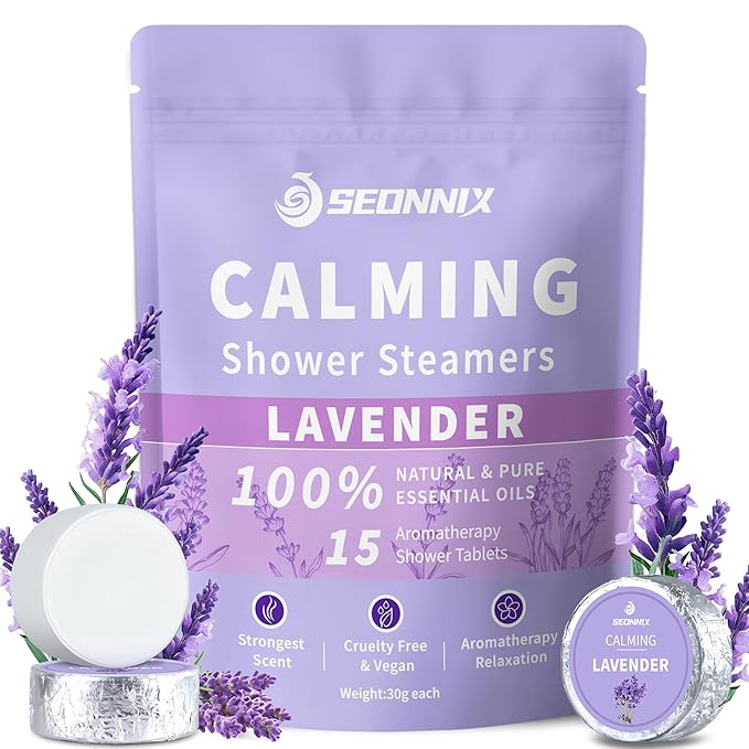 Shower Steamers Aromatherapy 15 Pack, Stress Relief & Self Care - Lavender Shower Bombs with Natural Essential Oil, Home Spa Shower Travel Essentials, Relaxation Birthday Gifts for Women & Men