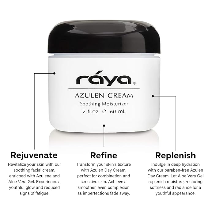 Raya Azulen Cream (301) | Moisturizing Day and Night Face Cream for Combination and Sensitive Skin | Refines, Tones, and Tightens | Made with Soothing Azulene
