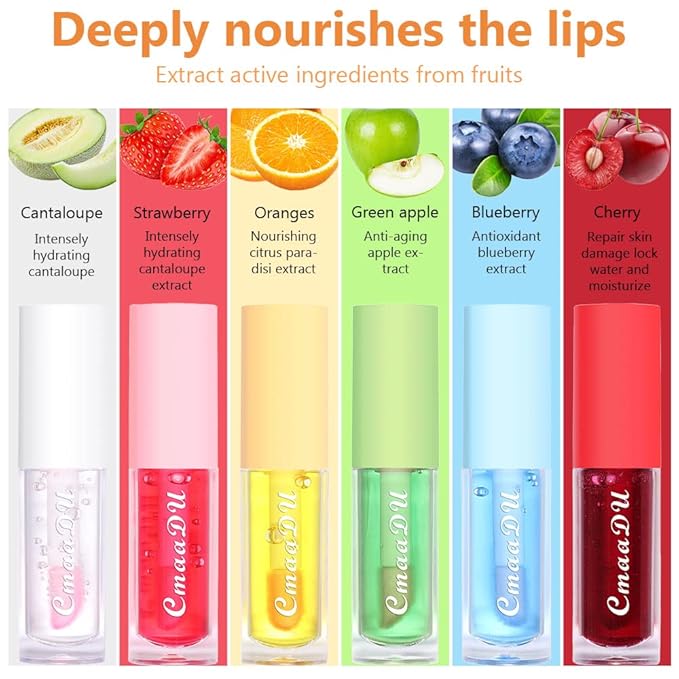 BINGBRUSH 6 Pcs Fruity Color Changing Lip Gloss, Pink Magic Mood Lip Oil Tinted, Temperature Color Change Lip Stain Lip Balm, Longlasting Lips Will Not Dry Out