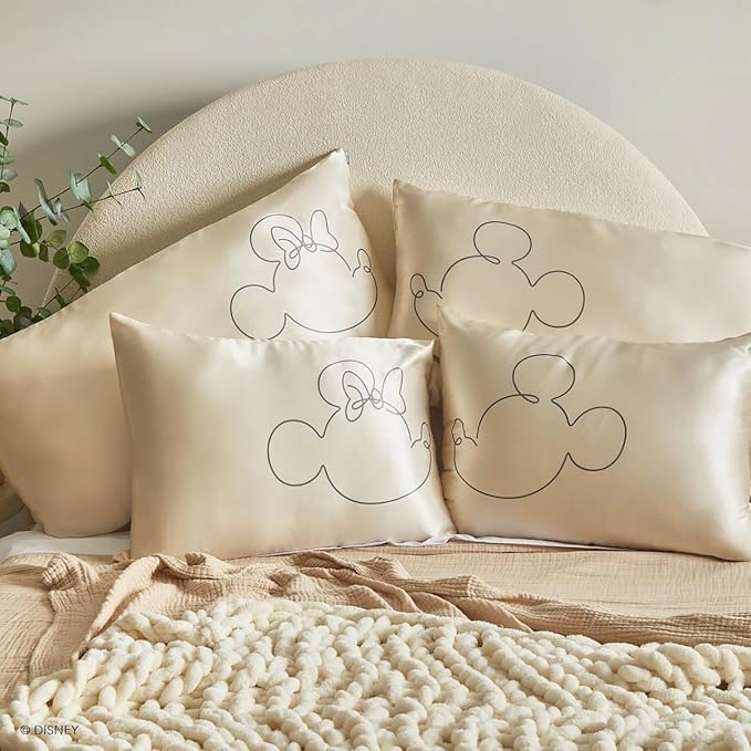 Kitsch & Disney Minnie Mouse Satin Pillowcase with Zipper Softer Than Silk, Cooling Pillow Case for Hair & Skin, Wrinkle-Free, Machine Washable, King Size (19x36)