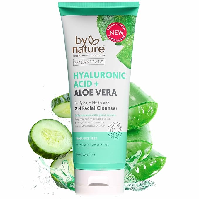 By Nature Hyaluronic Acid + Aloe Vera Facial Cleanser to Hydrate & Brighten Your Skin - Skincare from New Zealand - Premium Face Cleanser - 7oz